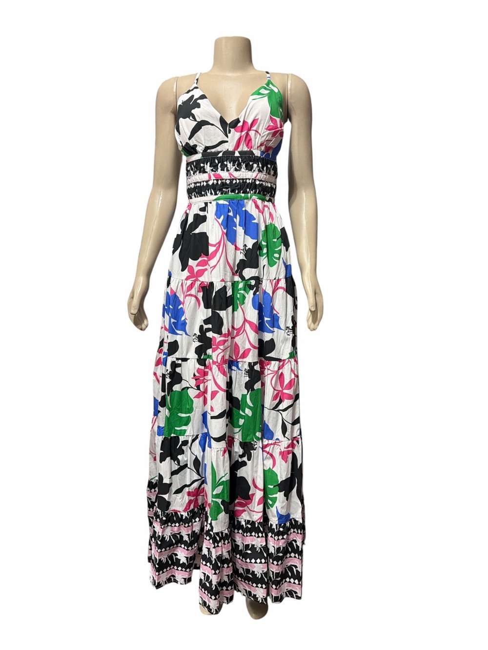 Layered With Love Sz S Palm Oasis Lily Tropical Maxi Dress Cotton Smocked Waist